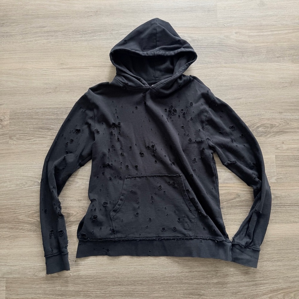 Men's Black Distressed Hoodie